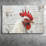 Rooster Painted On Woode Background Rustic Art, Canvas Print Wall Art Decor, Landscape Art Print