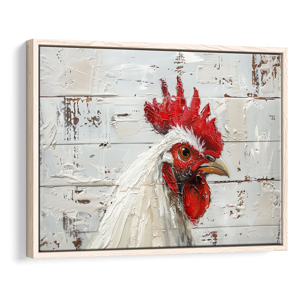 Rooster Painted On Woode Background Rustic Art, Framed Canvas Print Wall Art Decor,Floating Frame