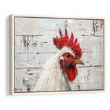 Rooster Painted On Woode Background Rustic Art, Framed Canvas Print Wall Art Decor,Floating Frame