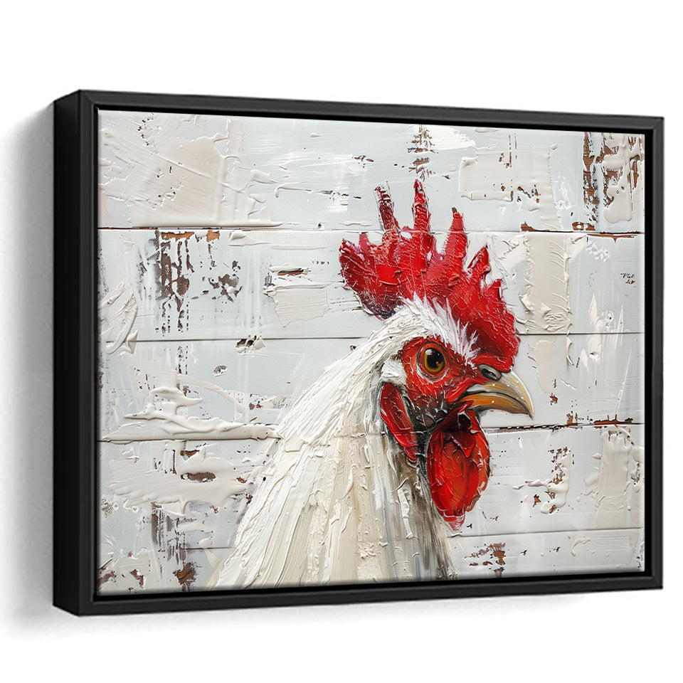 Rooster Painted On Woode Background Rustic Art, Framed Canvas Print Wall Art Decor,Floating Frame