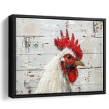 Rooster Painted On Woode Background Rustic Art, Framed Canvas Print Wall Art Decor,Floating Frame