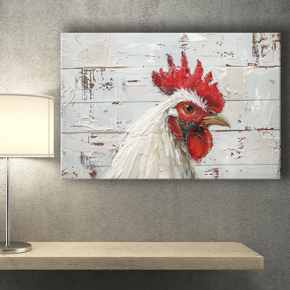 Rooster Painted On Woode Background Rustic Art, Canvas Print Wall Art Decor, Landscape Art Print