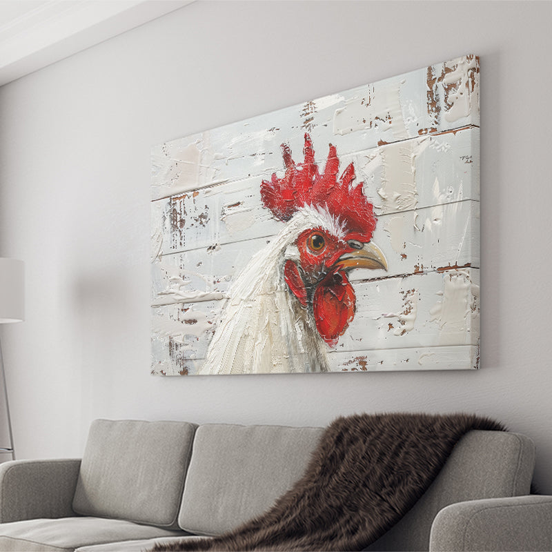 Rooster Painted On Woode Background Rustic Art, Canvas Print Wall Art Decor, Landscape Art Print