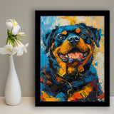 Rottweiler Dog Portrait Painting, Pet Art V1, Framed Art Print Wall Decor, Framed Picture