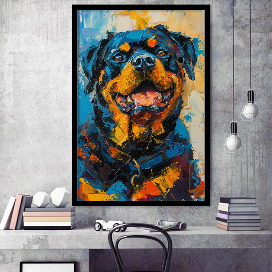 Rottweiler Dog Portrait Painting, Pet Art V1, Framed Art Print Wall Decor, Framed Picture