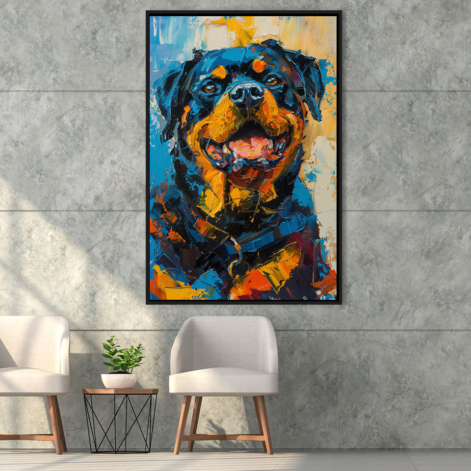 Rottweiler Dog Portrait Painting, Pet Art V1, Framed Canvas Painting, Framed Canvas Prints Wall Art Decor