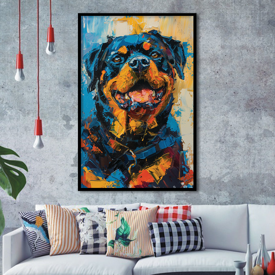 Rottweiler Dog Portrait Painting, Pet Art V1, Framed Art Print Wall Decor, Framed Picture