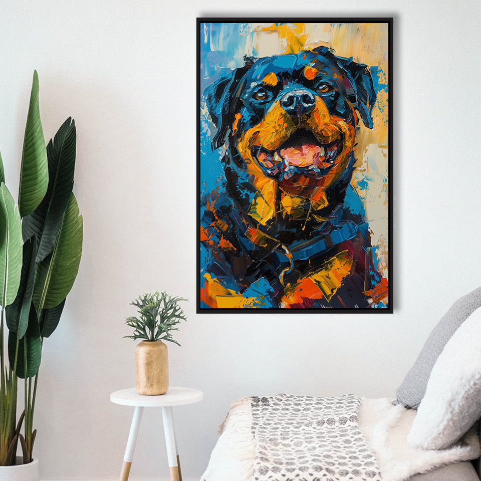 Rottweiler Dog Portrait Painting, Pet Art V1, Framed Canvas Painting, Framed Canvas Prints Wall Art Decor