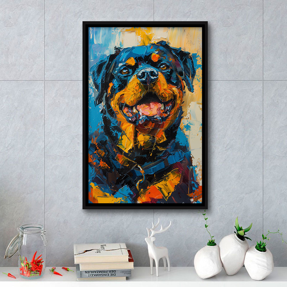 Rottweiler Dog Portrait Painting, Pet Art V1, Framed Canvas Painting, Framed Canvas Prints Wall Art Decor