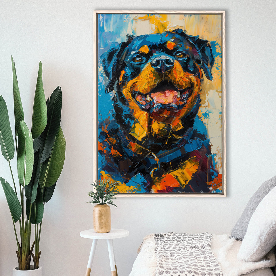 Rottweiler Dog Portrait Painting, Pet Art V1, Framed Canvas Painting, Framed Canvas Prints Wall Art Decor