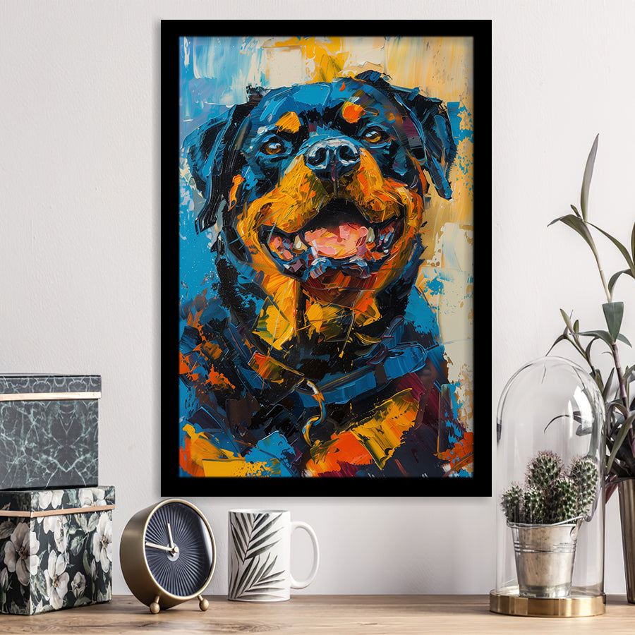 Rottweiler Dog Portrait Painting, Pet Art V1, Framed Art Print Wall Decor, Framed Picture