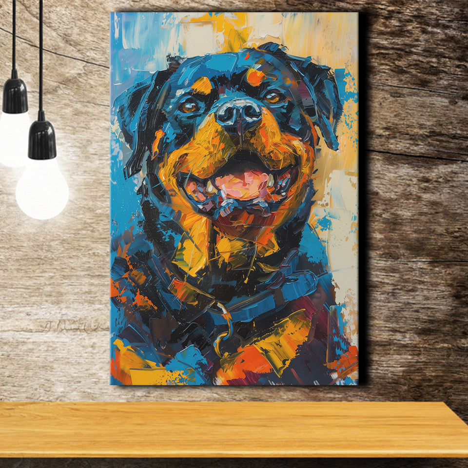 Rottweiler Dog Portrait Painting, Pet Art V1, Canvas Painting, Canvas Prints Wall Art Decor