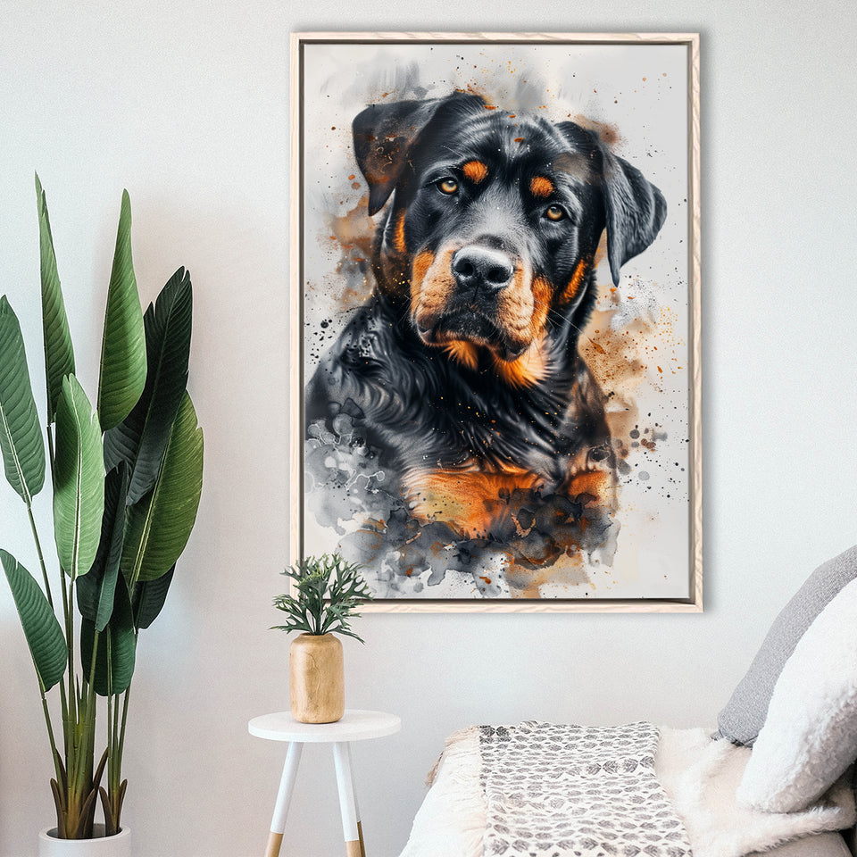 Rottweiler Dog Portrait Painting, Pet Art V6, Framed Canvas Painting, Framed Canvas Prints Wall Art Decor