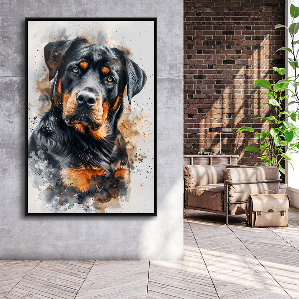 Rottweiler Dog Portrait Painting, Pet Art V6, Framed Canvas Painting, Framed Canvas Prints Wall Art Decor