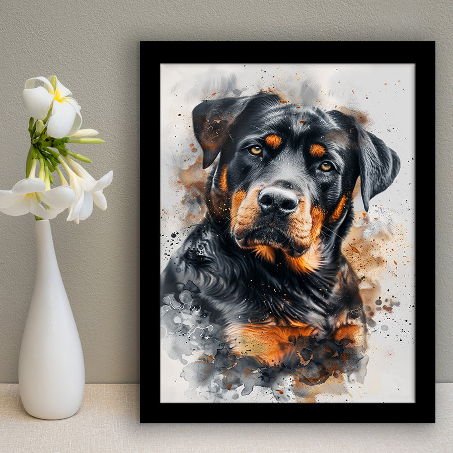 Rottweiler Dog Portrait Painting, Pet Art V6, Framed Art Print Wall Decor, Framed Picture