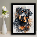 Rottweiler Dog Portrait Painting, Pet Art V6, Framed Art Print Wall Decor, Framed Picture