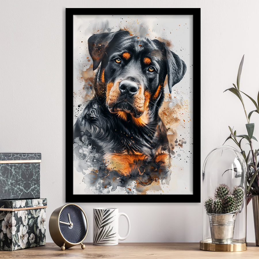 Rottweiler Dog Portrait Painting, Pet Art V6, Framed Art Print Wall Decor, Framed Picture