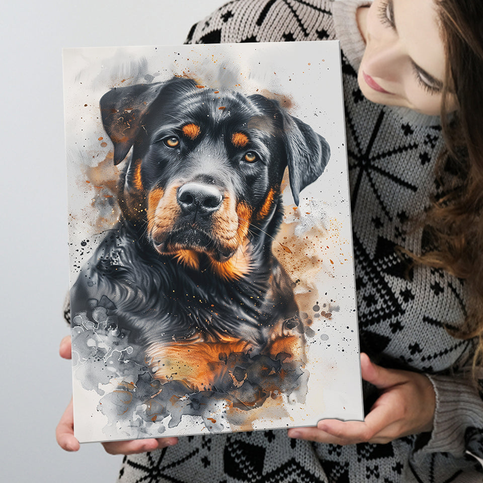 Rottweiler Dog Portrait Painting, Pet Art V6, Canvas Painting, Canvas Prints Wall Art Decor