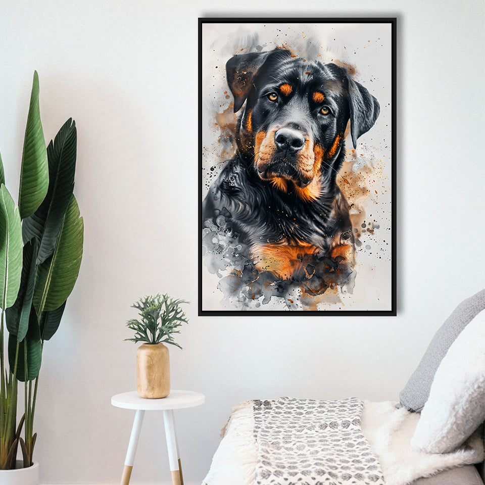 Rottweiler Dog Portrait Painting, Pet Art V6, Framed Canvas Painting, Framed Canvas Prints Wall Art Decor