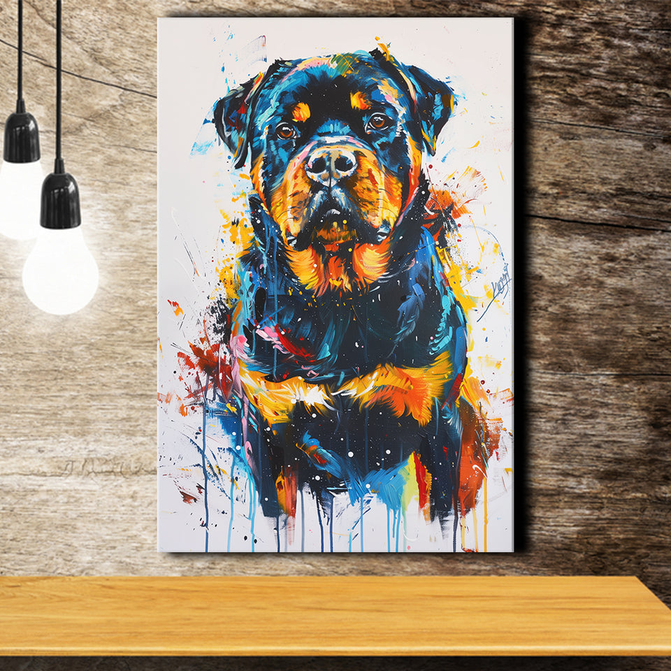 Rottweiler Dog Portrait Painting Unique Pet Art, Canvas Painting, Canvas Prints Wall Art Decor