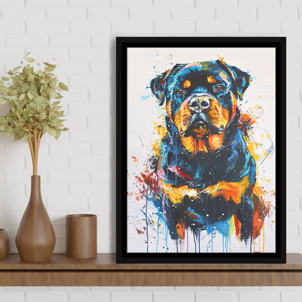 Rottweiler Dog Portrait Painting Unique Pet Art, Framed Canvas Painting, Framed Canvas Prints Wall Art Decor