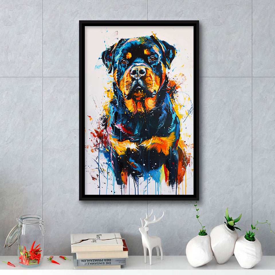 Rottweiler Dog Portrait Painting Unique Pet Art, Framed Canvas Painting, Framed Canvas Prints Wall Art Decor