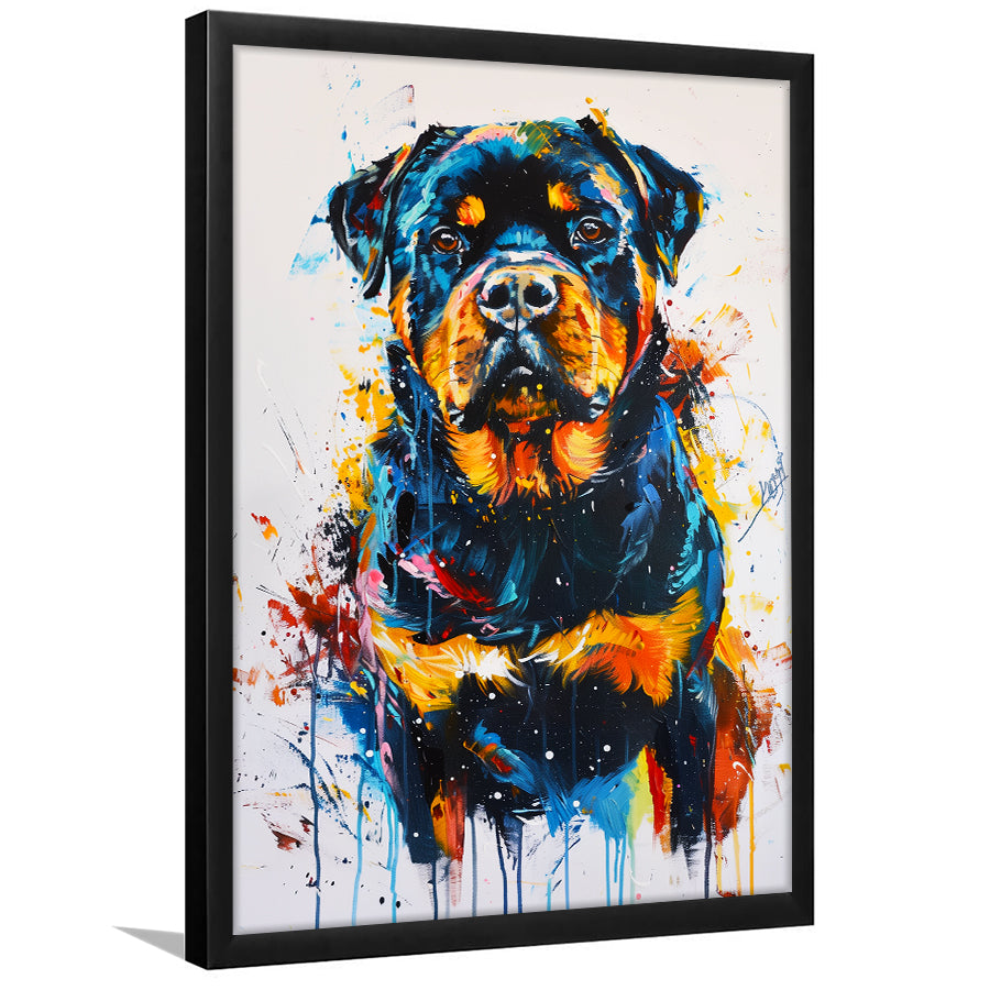 Rottweiler Dog Portrait Painting Unique Pet Art, Framed Art Print Wall Decor, Framed Picture