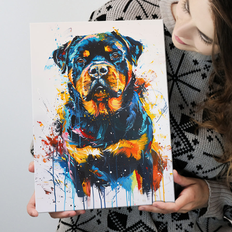 Rottweiler Dog Portrait Painting Unique Pet Art, Canvas Painting, Canvas Prints Wall Art Decor