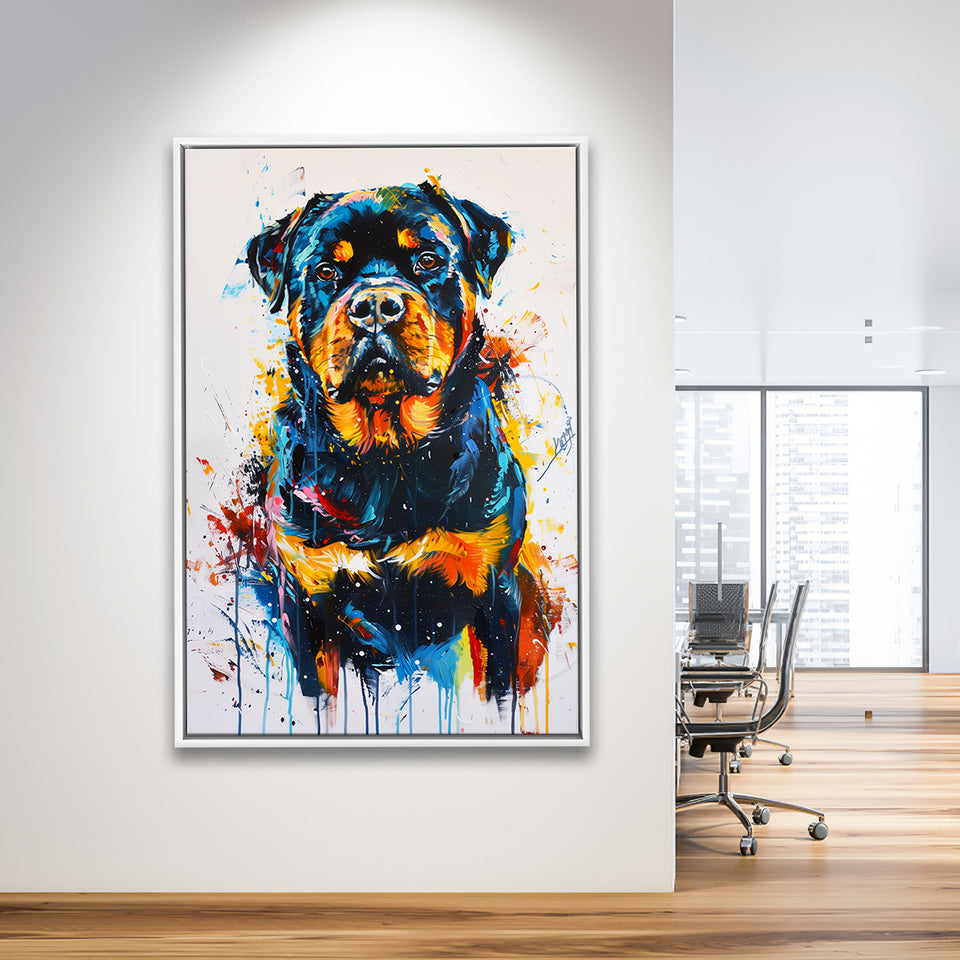 Rottweiler Dog Portrait Painting Unique Pet Art, Framed Canvas Painting, Framed Canvas Prints Wall Art Decor