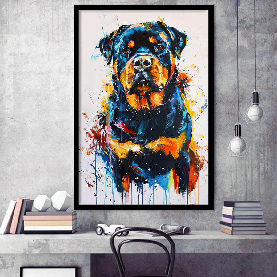 Rottweiler Dog Portrait Painting Unique Pet Art, Framed Art Print Wall Decor, Framed Picture