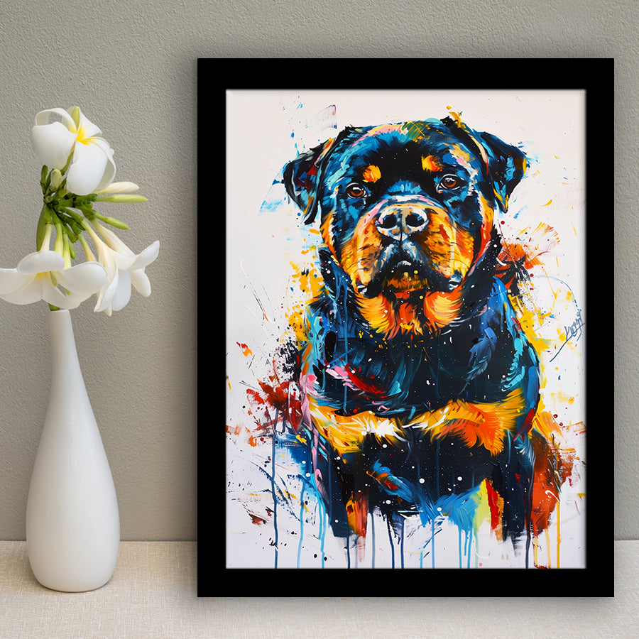 Rottweiler Dog Portrait Painting Unique Pet Art, Framed Art Print Wall Decor, Framed Picture