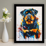 Rottweiler Dog Portrait Painting Unique Pet Art, Framed Art Print Wall Decor, Framed Picture