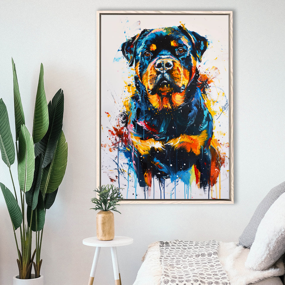 Rottweiler Dog Portrait Painting Unique Pet Art, Framed Canvas Painting, Framed Canvas Prints Wall Art Decor