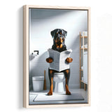 Rottweiler  Funny Bathroom Decor Framed Canvas Prints Wall Art, Rottweiler In Toilet