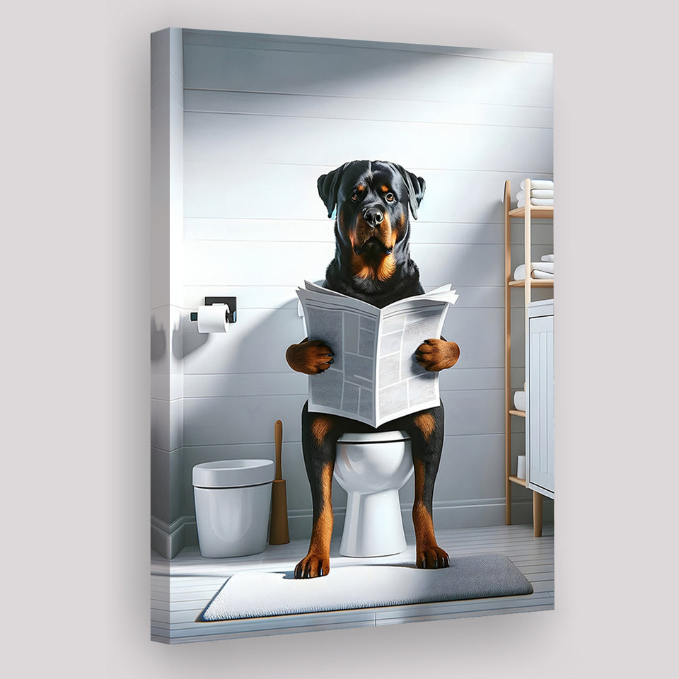 Rottweiler  Funny Bathroom Decor Canvas Prints Wall Art,, Rottweiler in Toilet