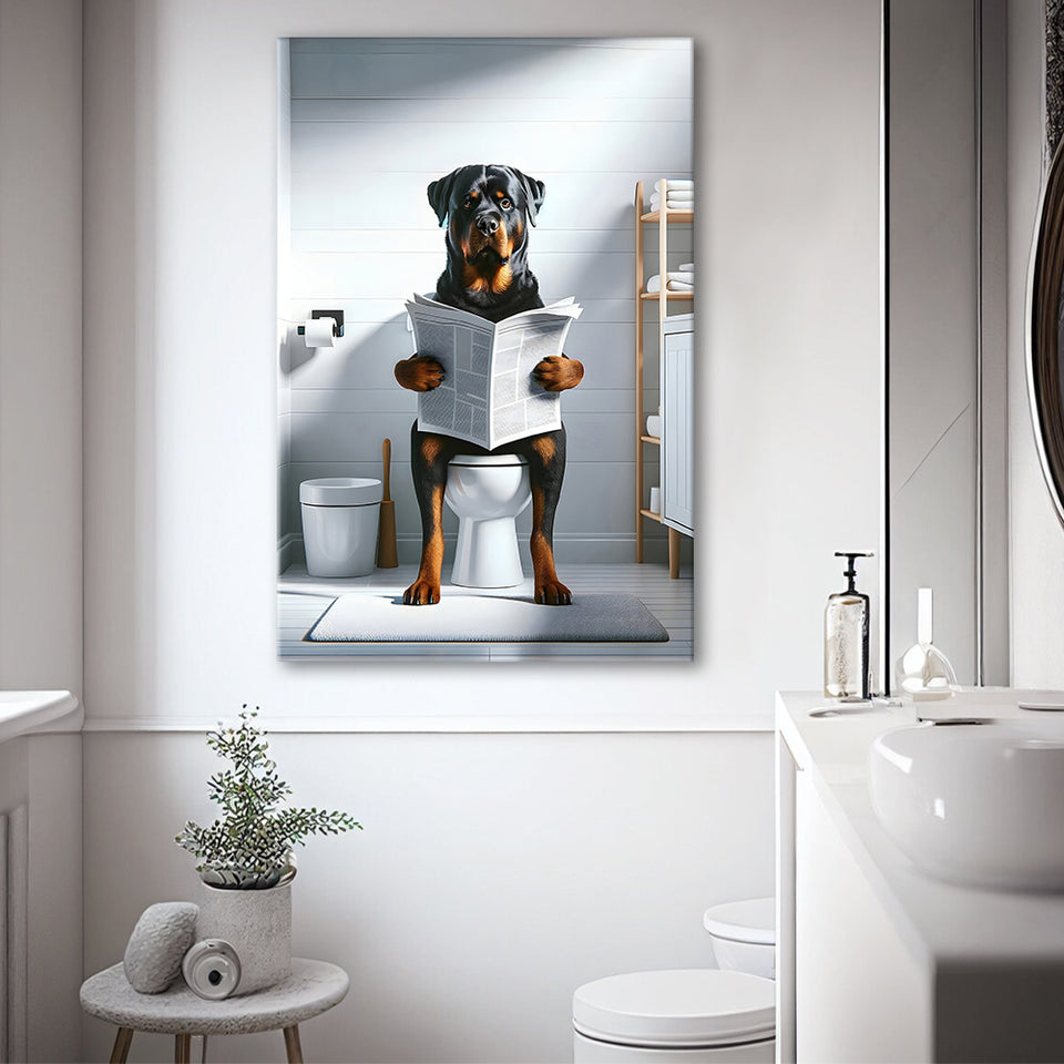 Rottweiler  Funny Bathroom Decor Canvas Prints Wall Art,, Rottweiler in Toilet