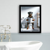 Rottweiler  Funny Bathroom Decor Framed Art Print Wall Decor, Rottweiler In Toilet