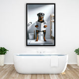 Rottweiler  Funny Bathroom Decor Framed Art Print Wall Decor, Rottweiler In Toilet