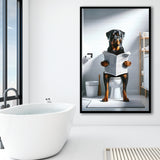 Rottweiler  Funny Bathroom Decor Framed Art Print Wall Decor, Rottweiler In Toilet