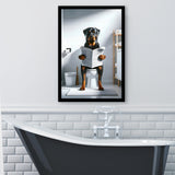 Rottweiler  Funny Bathroom Decor Framed Art Print Wall Decor, Rottweiler In Toilet