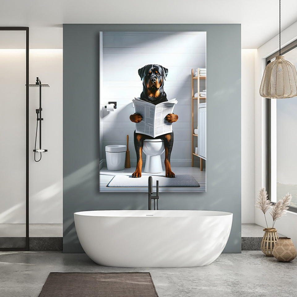 Rottweiler  Funny Bathroom Decor Canvas Prints Wall Art,, Rottweiler in Toilet