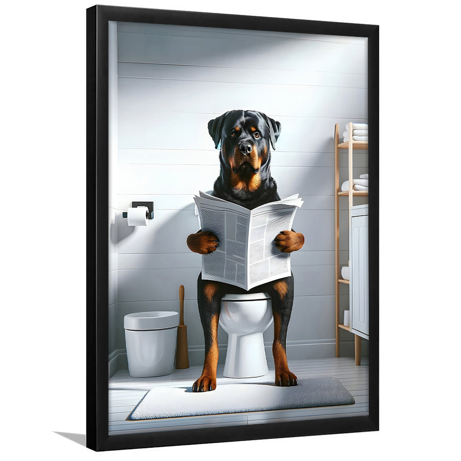 Rottweiler  Funny Bathroom Decor Framed Art Print Wall Decor, Rottweiler In Toilet
