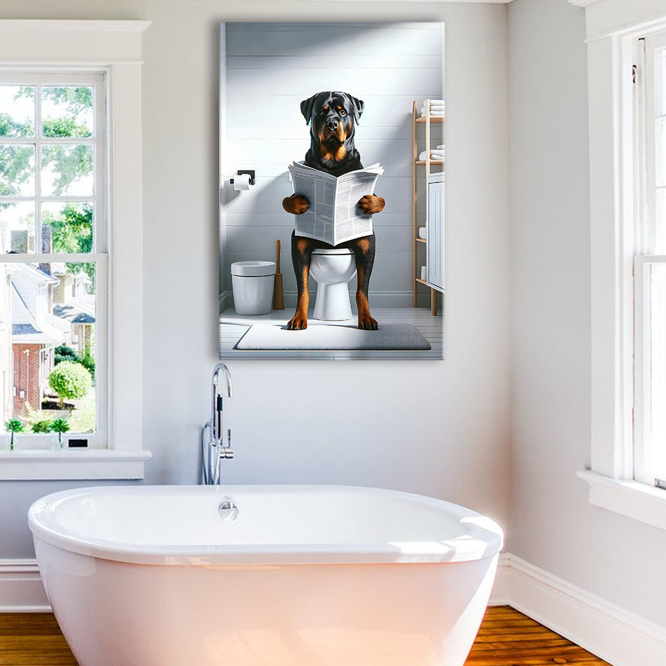 Rottweiler  Funny Bathroom Decor Canvas Prints Wall Art,, Rottweiler in Toilet