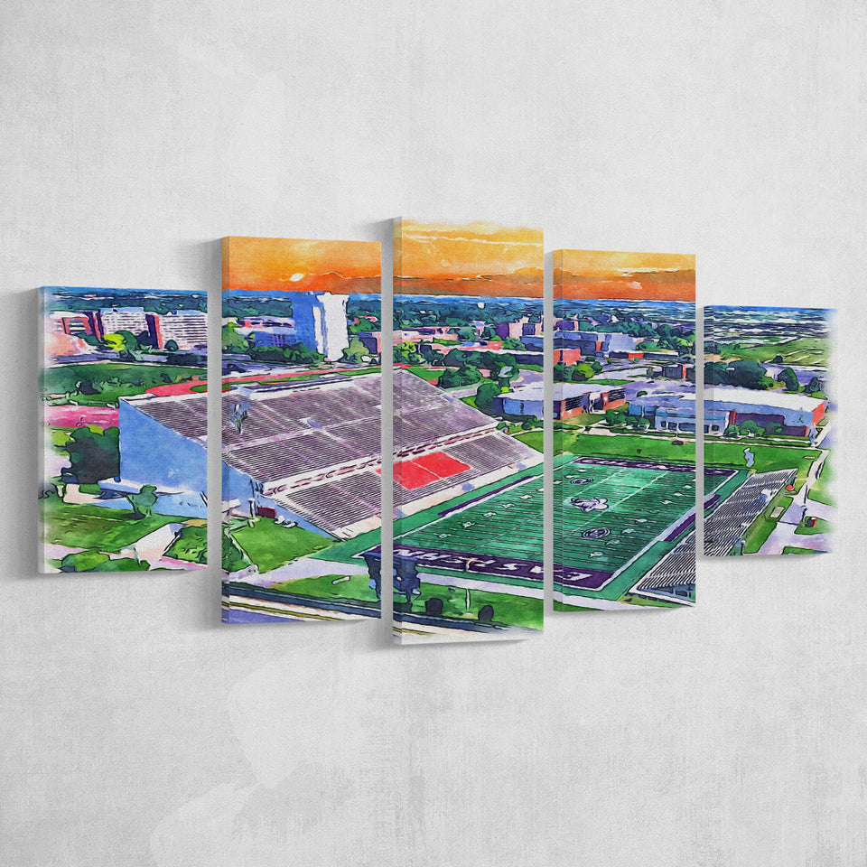 Roy Kidd Stadium WaterColor 5 Panels Mix Canvas Prints, Richmond Kentucky Watercolor, Large Stadium Canvas