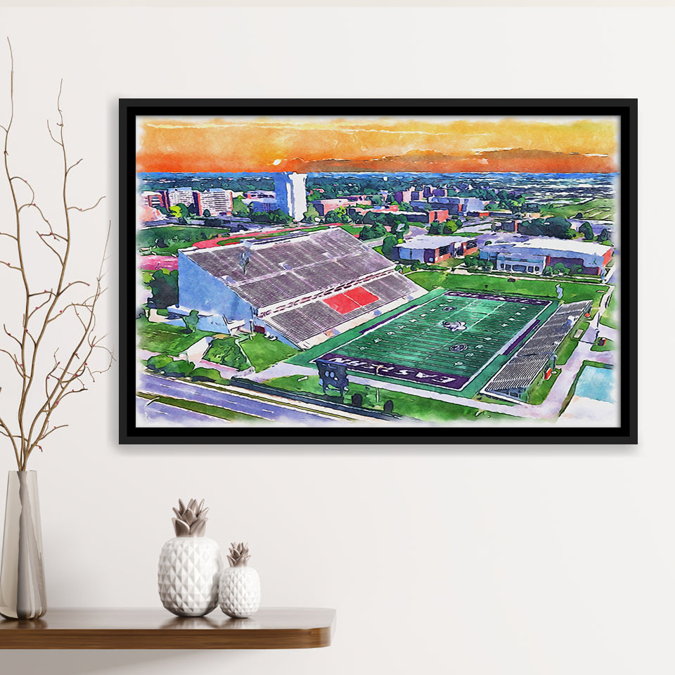 Roy Kidd Stadium WaterColor Framed Canvas Prints, Richmond Kentucky Watercolor, Stadium Art Gifts, Floating Frame