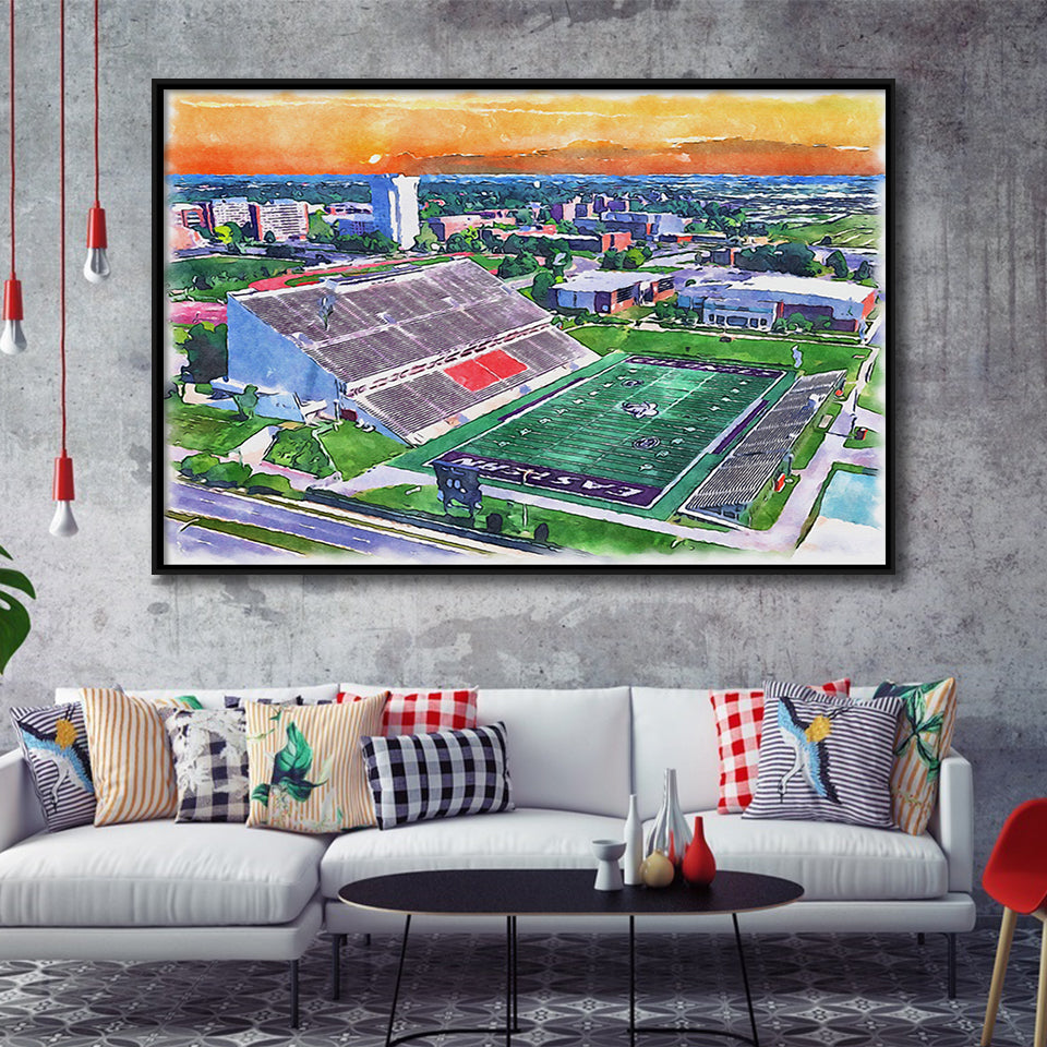 Roy Kidd Stadium WaterColor Framed Canvas Prints, Richmond Kentucky Watercolor, Stadium Art Gifts, Floating Frame