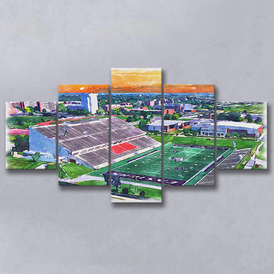 Roy Kidd Stadium WaterColor 5 Panels Mix Canvas Prints, Richmond Kentucky Watercolor, Large Stadium Canvas