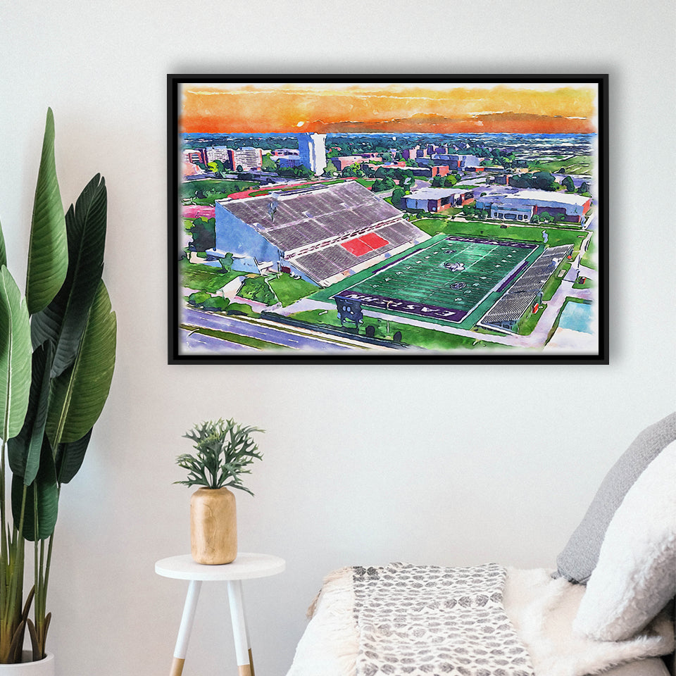 Roy Kidd Stadium WaterColor Framed Canvas Prints, Richmond Kentucky Watercolor, Stadium Art Gifts, Floating Frame