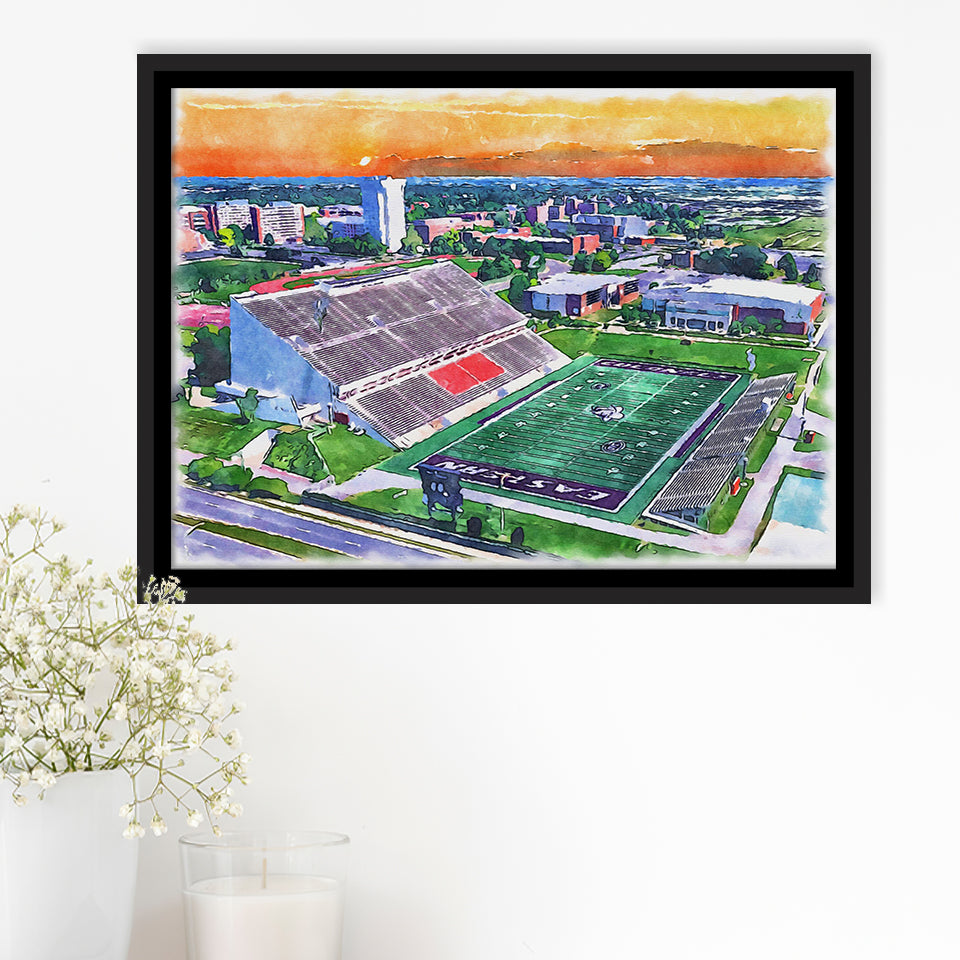 Roy Kidd Stadium WaterColor Framed Canvas Prints, Richmond Kentucky Watercolor, Stadium Art Gifts, Floating Frame