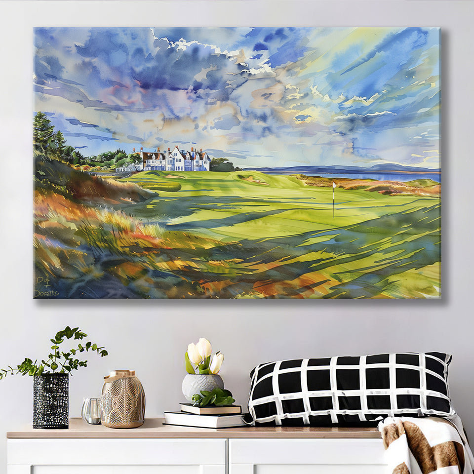 Royal Dornoch Golf Club Scotland Watercolor Painting, Canvas Print Wall Art Decor, Landscape Art Print